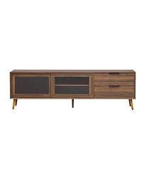 sumyeg Modern Tv Stand Console with 2 Glass Doors 2 Drawers & Storage Cabinet