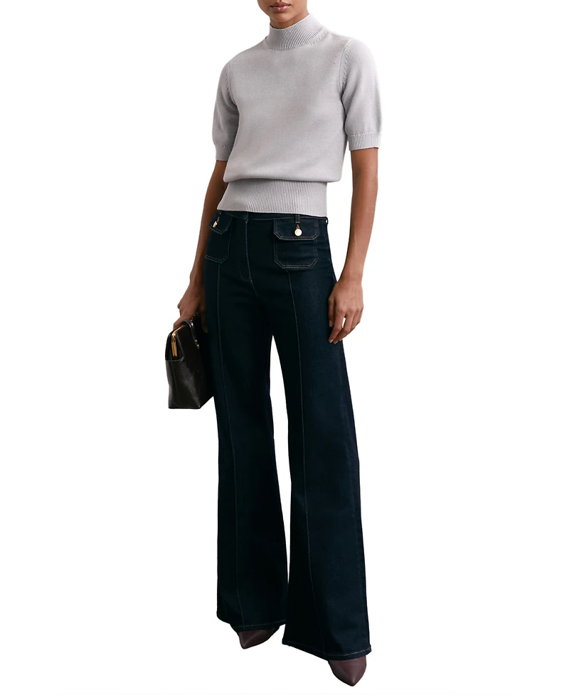Reiss Women's Cotton and Wool Funnel-Neck Knit Top