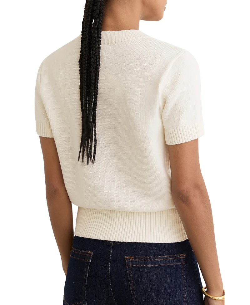 Reiss Women's V-Neck Short-Sleeve Cotton-Wool Cardigan Sweater