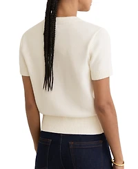 Reiss Women's V-Neck Short-Sleeve Cotton-Wool Cardigan Sweater