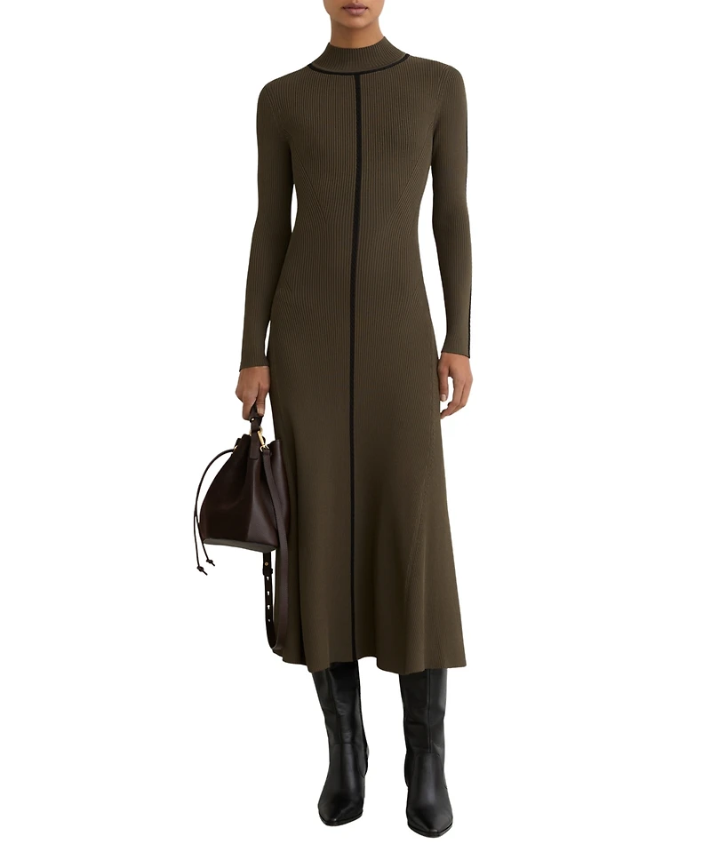 Reiss Women's Contrast-Stitch Knitted Midi Dress