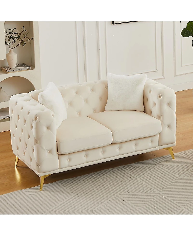 Streamdale Furniture Modern Luxury Velvet Sofa with Chesterfield Quilted Accents & Pillows