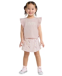 Levi's Girls' 2T-6X Knit Top and Ditsy Skort, 2-Piece Set