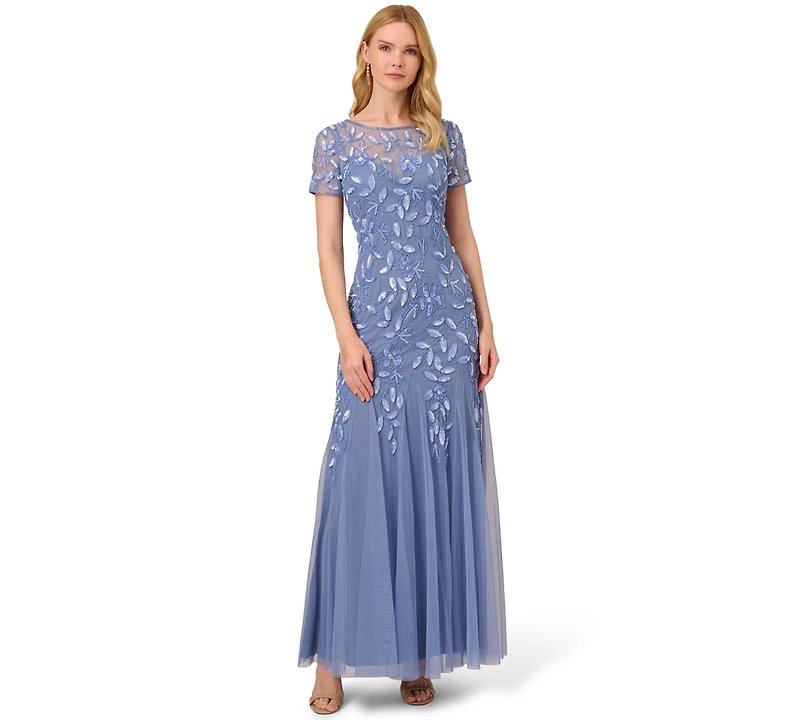 Adrianna Papell Floral-Beaded Gown