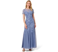 Adrianna Papell Floral-Beaded Gown