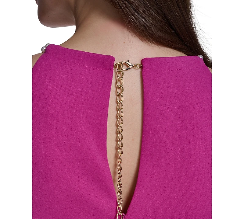 Eliza J Petite Sleeveless Pleated Neck Trim Halter Dress