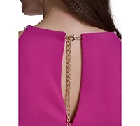 Eliza J Petite Sleeveless Pleated Neck Trim Halter Dress