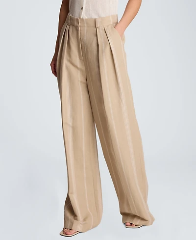 Kenneth Cole Women's High-Rise Fly-Front Pleated Wide-Leg Pants