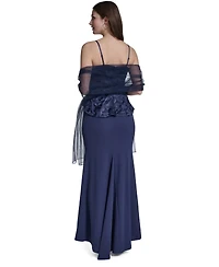 Eliza J Women's Spaghetti Strap Combo Overlay Top Mermaid Gown