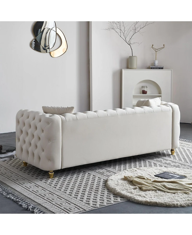 Streamdale Furniture 86" Beige Tufted Sofa with Toss Pillows