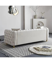 Streamdale Furniture 86" Beige Tufted Sofa with Toss Pillows