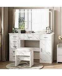 gaomon Makeup Vanity Desk with Large Lighted Mirror,3 Light Modes, Brightness Adjustable, 7-Drawer Dressing Table with Hairdryer Holder