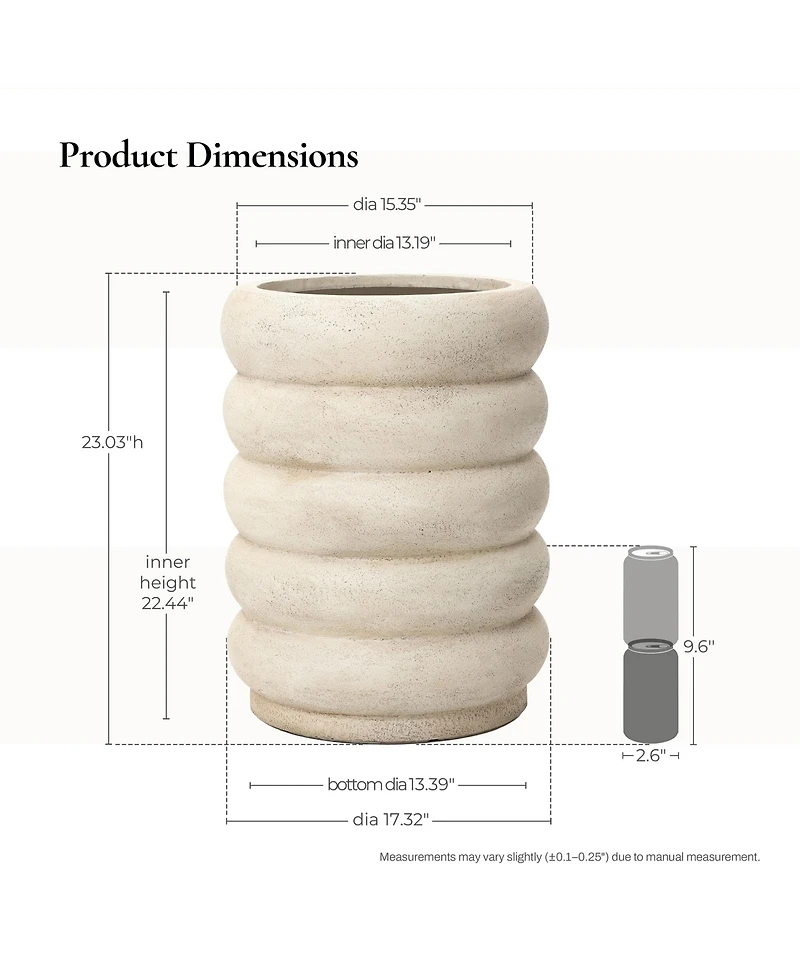 LuxenHome 23" Tall Planter Pot, Beige Large Plant Pot with Drainage Hole and Rubber Plug, Modern Floor Pot for Plants for Home Garden Patio