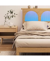 gaomon Boho Rattan Bed Frame Wood Platform Smart Rgb Led Rattan Headboard Under Storage No Box Spring Easy Assembly