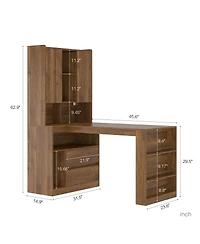 Streamdale Furniture L-Shaped Desk with Drawers, Led Light, Bookshelf, Modern Corner Desk