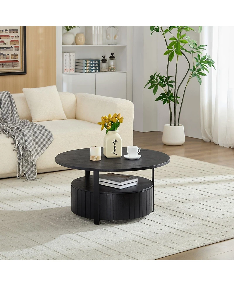 Boyel Living Round Storage Coffee Table with Drawer, Mdf for Room Movie Nights & Snack Organizing