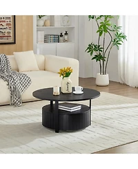 Boyel Living Round Storage Coffee Table with Drawer, Mdf for Room Movie Nights & Snack Organizing