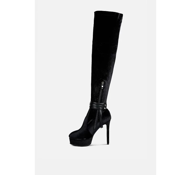 Bison Womens High Platform Heeled Long Boots