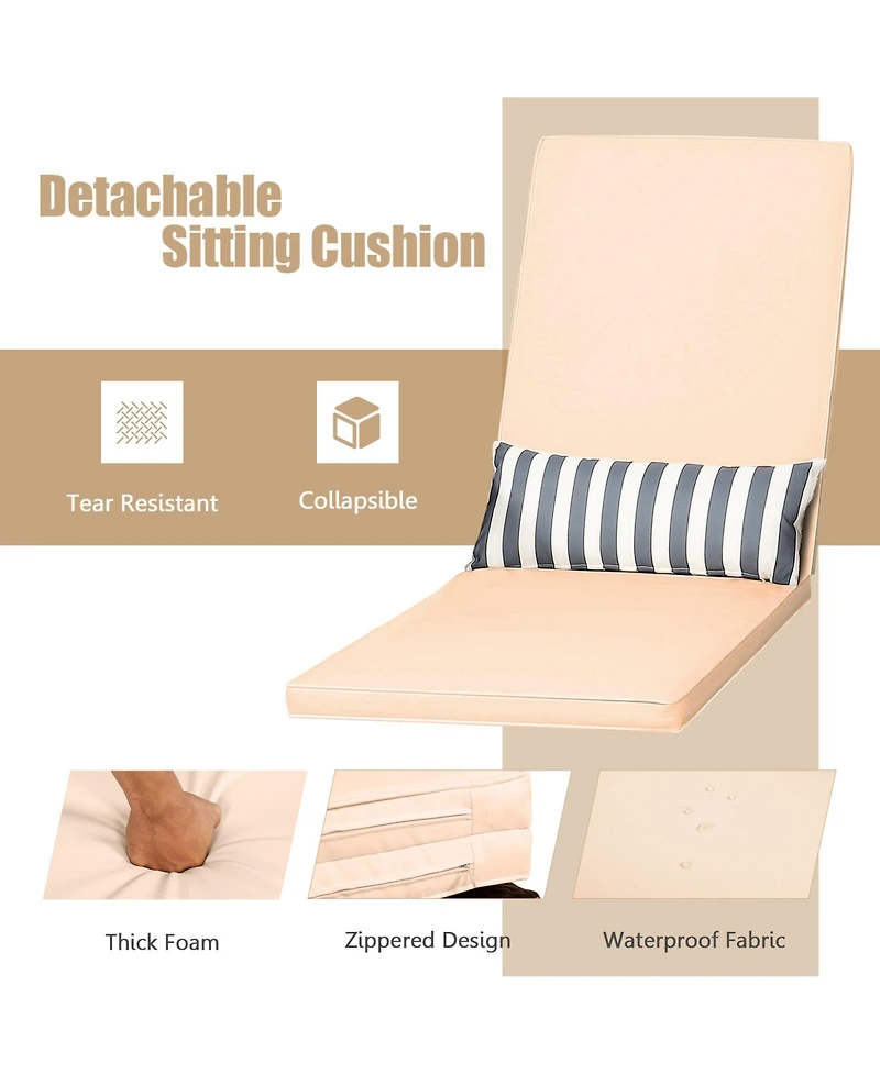 Gymax Pe Rattan Chaise Lounge Chair Armrest Recliner Adjustable Pillow