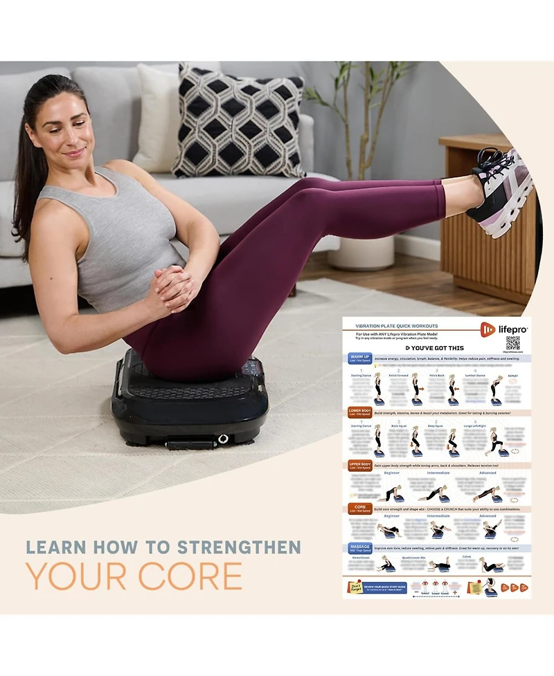 Lifepro Whole Body Vibration Plate Workout Poster – Exercise Chart with Training Guide & Instructions for Vibration Plate Exercise Machine
