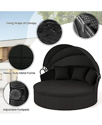 Gymax Patio Round Daybed Wicker Daybed w/ Retractable Canopy Separated Seating Sectional Sofa