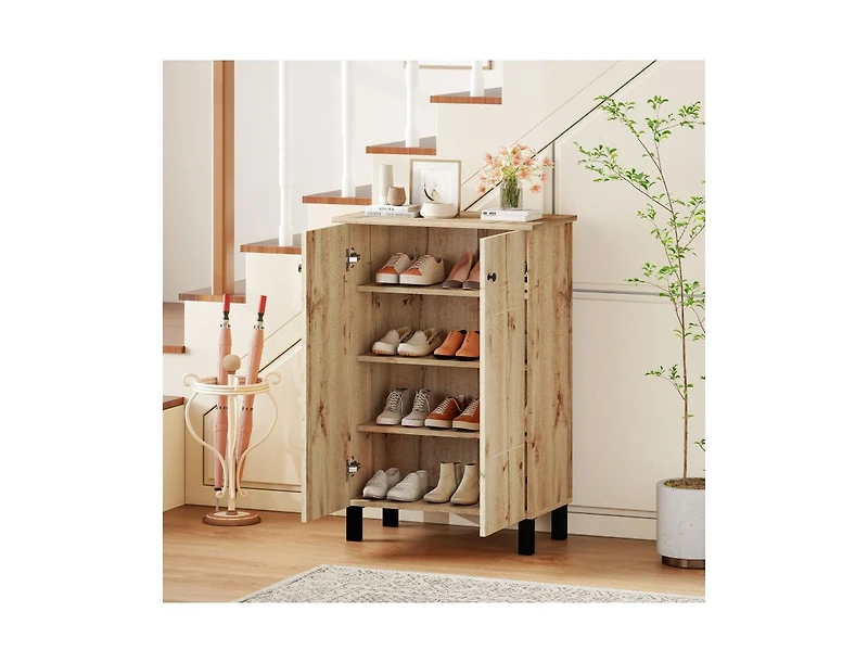 Slickblue 4-Tier Shoe Storage Cabinet with Removable Shelves & Doors