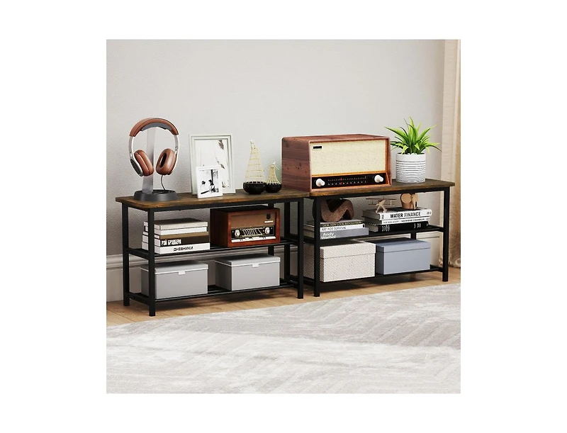 Slickblue 3-Tier Shoe Rack Bench with Metal Shelves & Wooden Seat