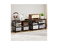 Slickblue 3-Tier Shoe Rack Bench with Metal Shelves & Wooden Seat