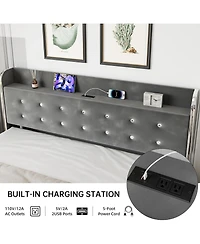 gaomon Bed Frame Upholstered Platform 4 Storage Drawers Diamond Tufted Headboard Wooden Slats No Box Spring Easy Assembly