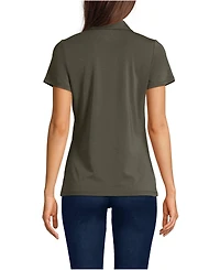 Lands' End Women's Short Sleeve Lightweight Jersey Pintuck Open Collar Polo