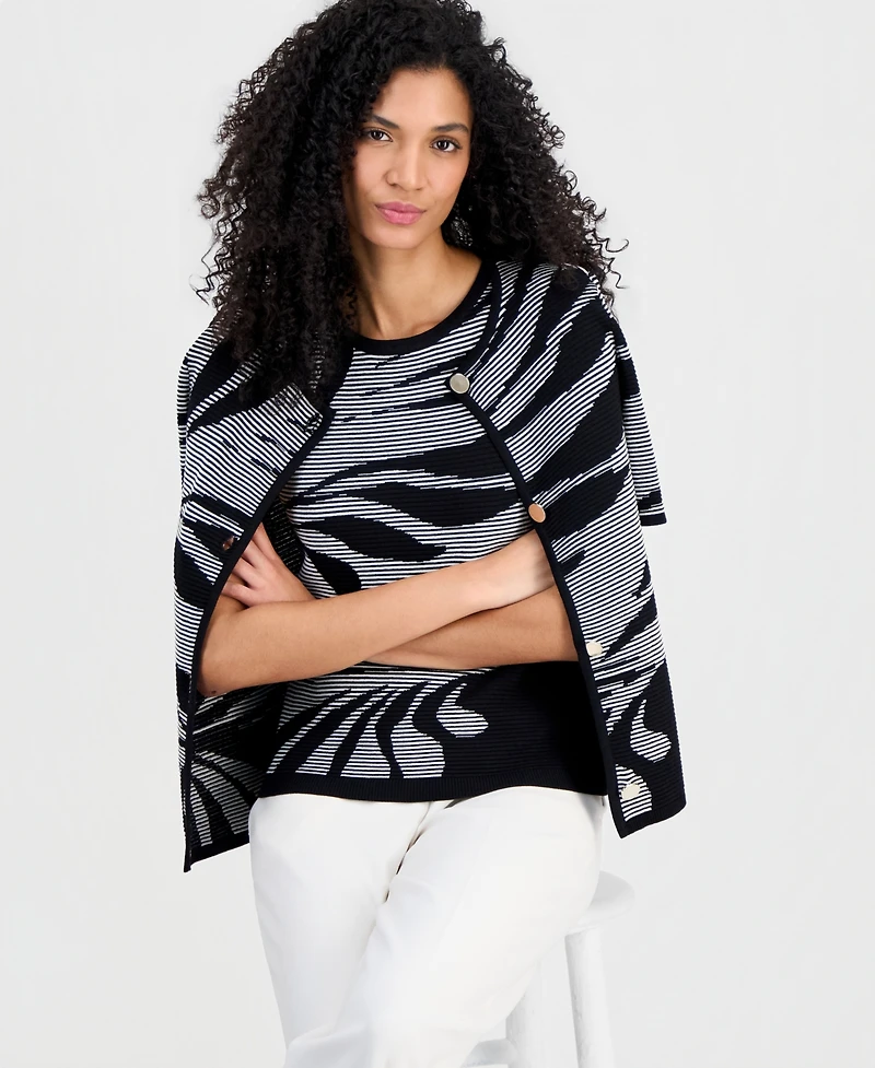 Anne Klein Women's Jacquard-Knit Short-Sleeve Cardigan Sweater