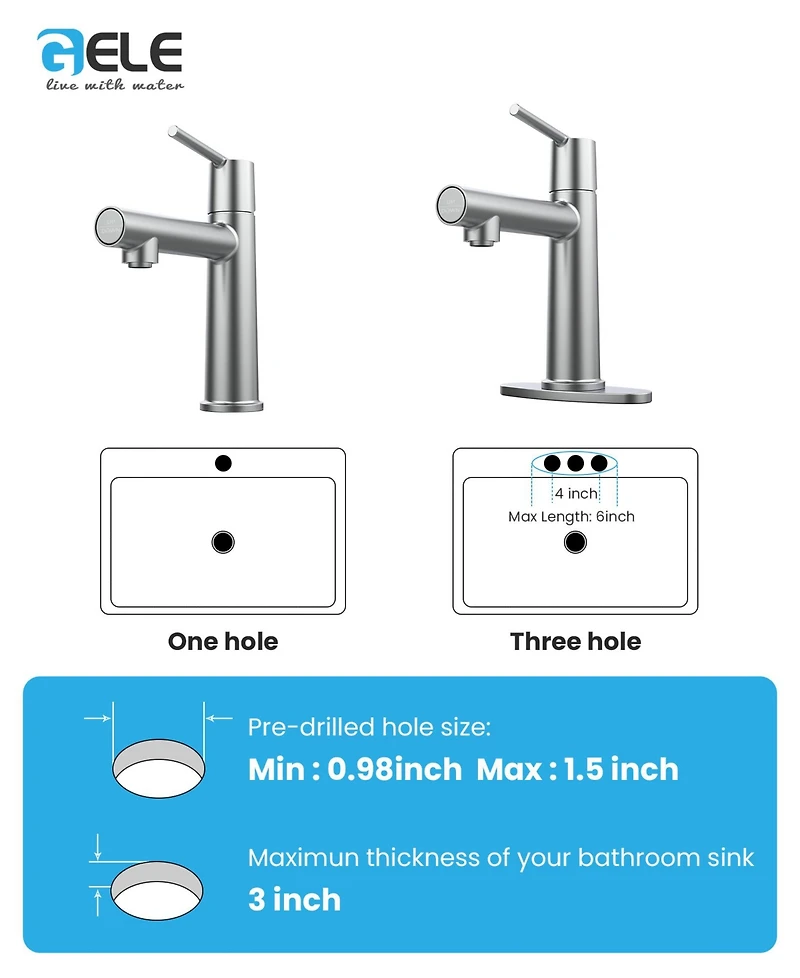 Busdays Chrome Single Handle Bathroom Faucet, 1/3 Holes, Fountain and Flow 2 Modes, Deck Mounted, with 9/16" Hoses