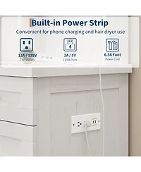 gaomon Farmhouse Lighted Vanity Set with Stool and Integrated Power Outlet
