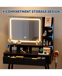 gaomon Mid-Century Modern Makeup Vanity Desk with Lighted Mirror.