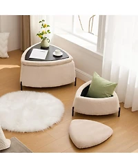 Rainsken Triangle Storage Ottoman Set of 2, Faux Fur Footrest with Metal Legs, Reversible Lid for Living Room, Bedroom, Entryway