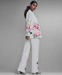 Karl Lagerfeld Paris Petite Notch Lapel Collar Blazer Mid Rise Floral Print Pants