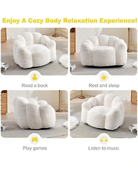 Rainsken Large Bean Bag Chair, Faux Fur Reading Sofa Chair with Petal Backrest and Pull Ring, Oversize Reading Chair for Bedroom