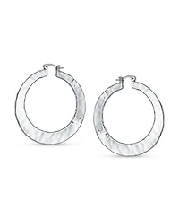Bling Jewelry Large Fashion Flat Hammer Finish Statement Hoop Earrings Silver Plated 2 Inch