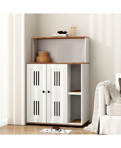 Aostirmotor Double Cat Litter Box Enclosure – Hidden 2-Cat Furniture, Side Cabinet & Washroom