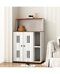 Aostirmotor Double Cat Litter Box Enclosure – Hidden 2-Cat Furniture, Side Cabinet & Washroom