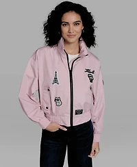 Karl Lagerfeld Paris Women's Cropped Stand Collar Bomber Jacket