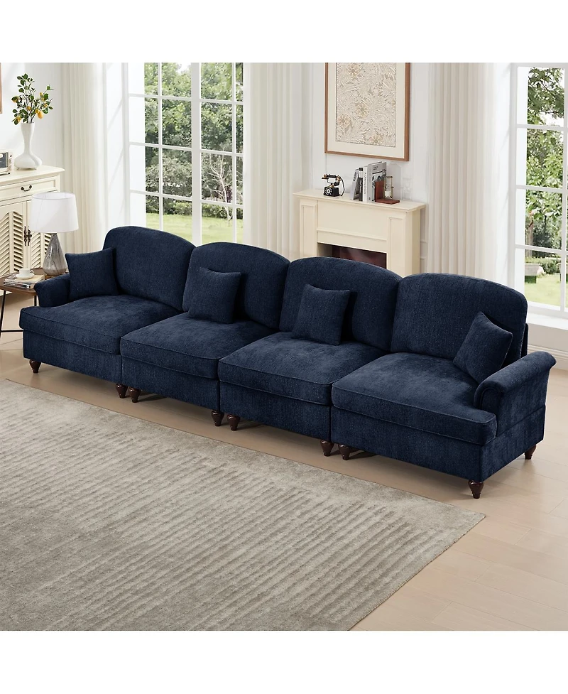 Streamdale Furniture Elegant Mid Century 4 Seater Sofa with Flared Arms, Removable Skirts
