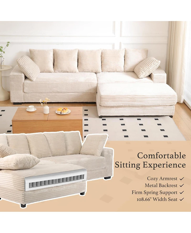 Streamdale Corduroy Sectional Sofa w/ Storage Ottoman and Pillows