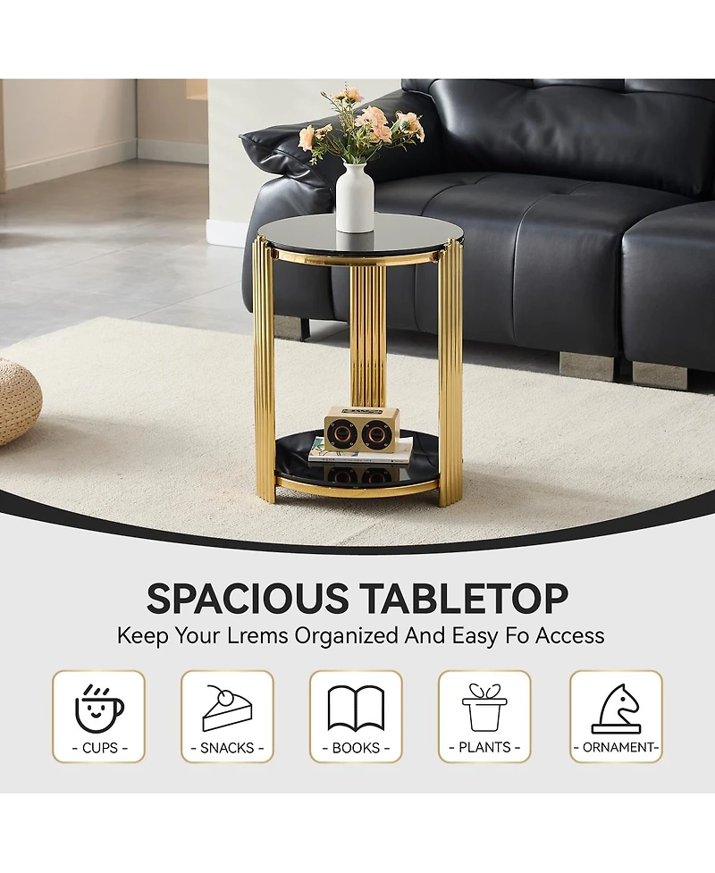 Streamdale Furniture Modern End Table with Glass & Gold Frame