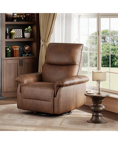 gaomon Recliner Chair, 360° Swivel Rocker Glider, Padded Armrest, Deep Seat, Pu Leather, Living Room.
