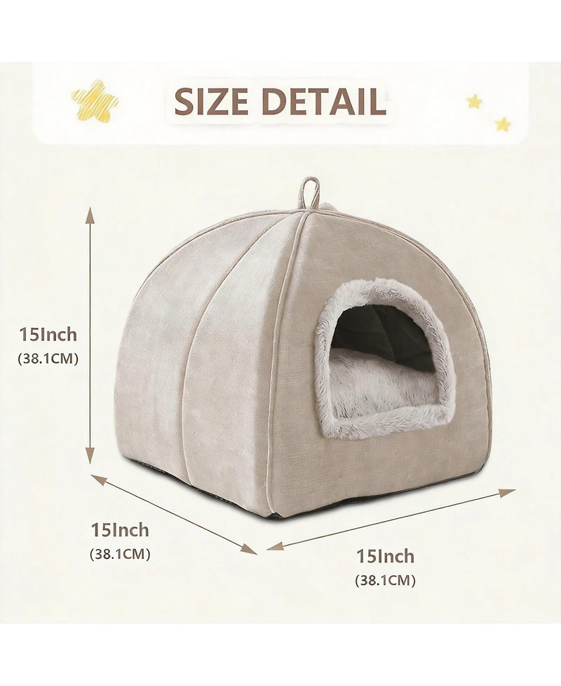 Aronkl Foldable Cat Bed Cave Tent with Removable Washable Pillow Durable Scratch Resistant for Indoor Cats Kittens Pets