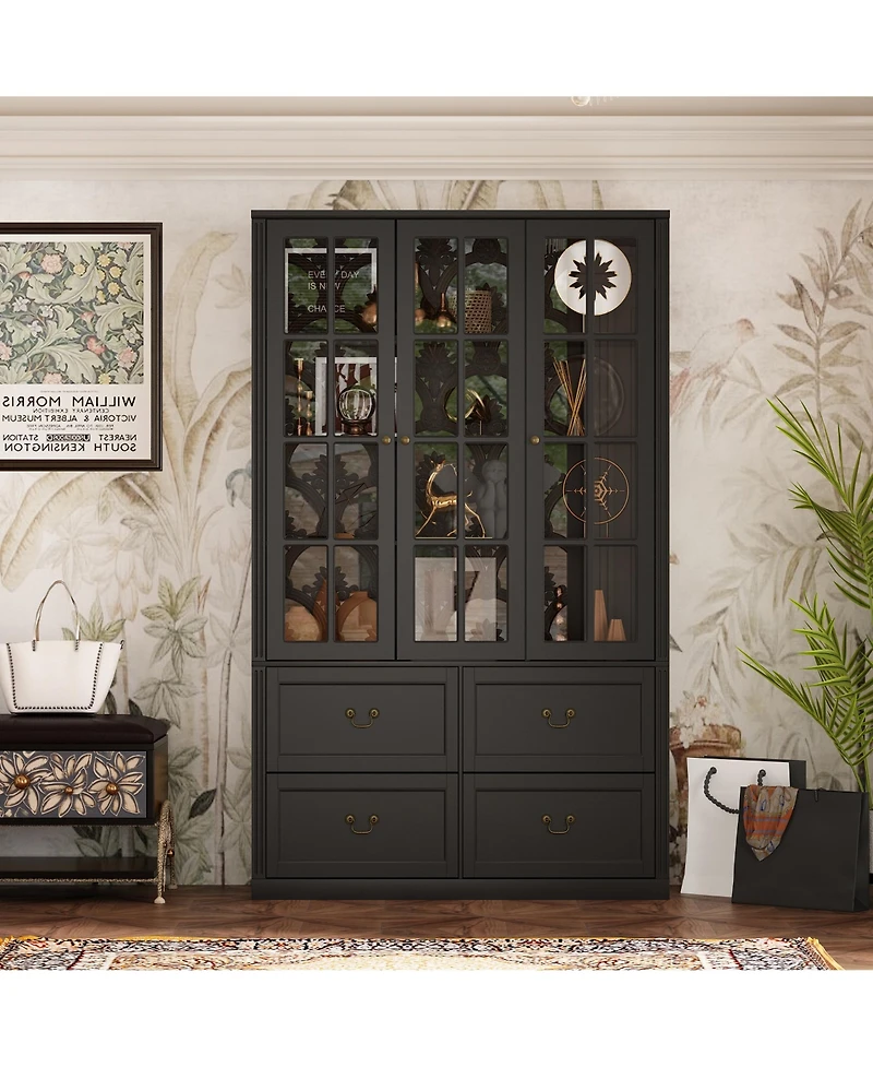 Homsee 8-Shelf Wood Standard Bookcase Bookshelf With Glass Doors