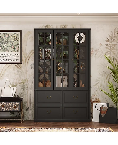 Homsee 8-Shelf Wood Standard Bookcase Bookshelf With Glass Doors