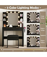 Rainsken Mirror With 10 Led Bulbs Fluted Front Feature Makeup Vanity Desk Set