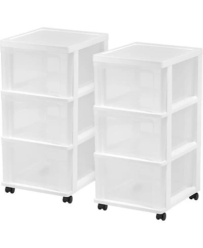 Iris Usa Plastic 3-Drawer Storage Organizer Rolling Cart with Wheels, Slim Narrow Design, 2-Pack